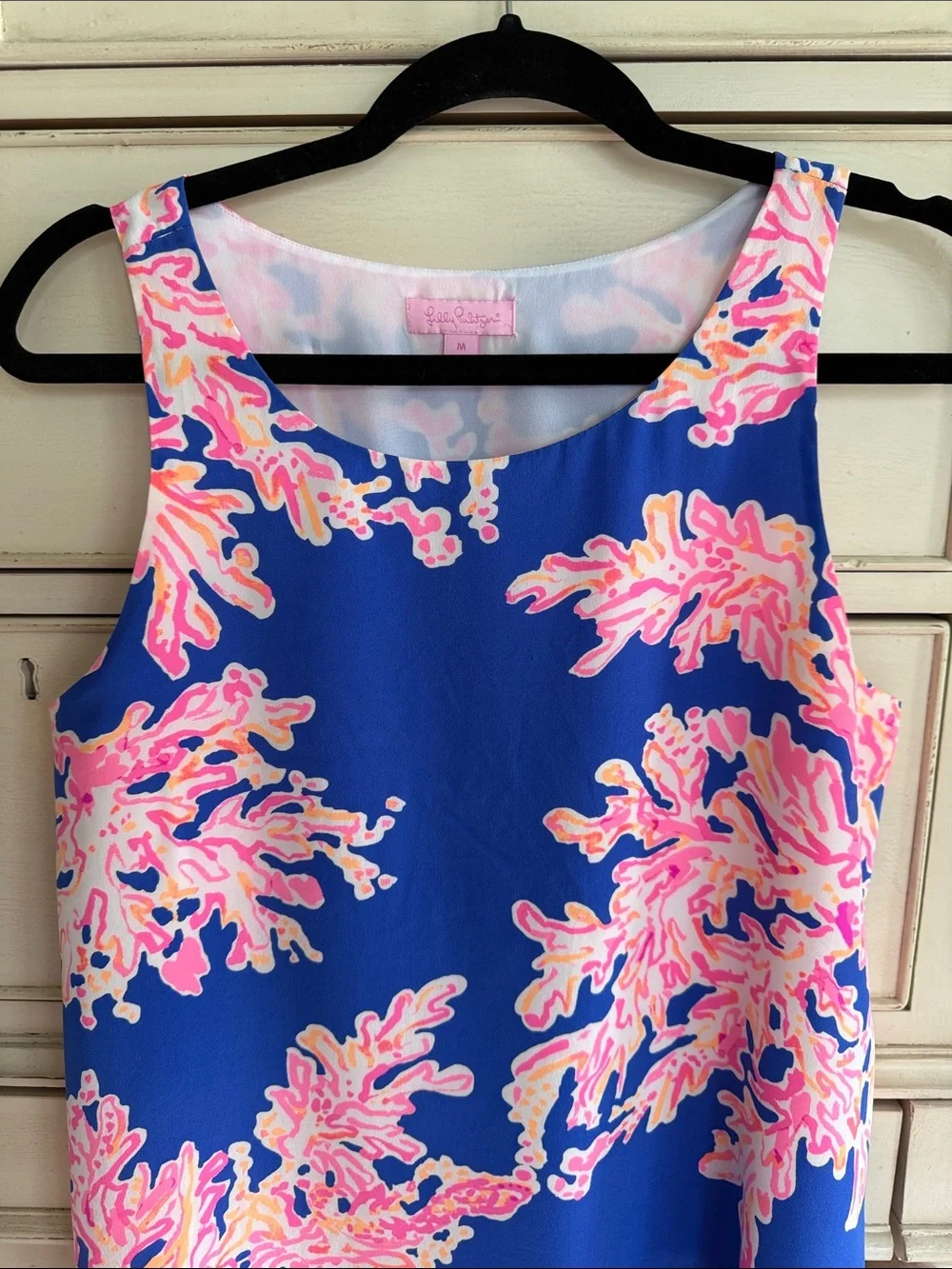 Lilly Pulitzer Jackie Silk Blue Dress with Pink Coral Print size M